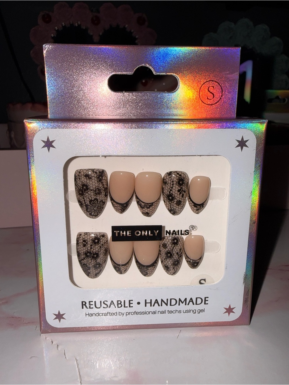 The Only Nails Beige & Black Lace Reusable Press-On Nail Set - Picture 6 of 6